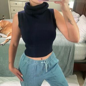 Zara Navy Sleeveless Turtleneck Sweater